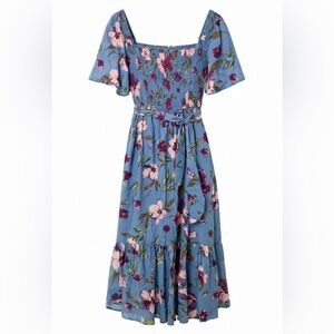 Twice Chic Boutique Floral Blue and Pink Maxi Dress